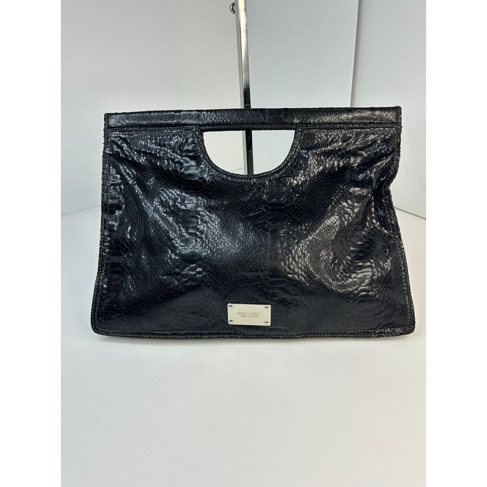 Nine West Shiny Black Faux Snakeskin Extreme Exotics Large Clutch Bag RARE & HTF